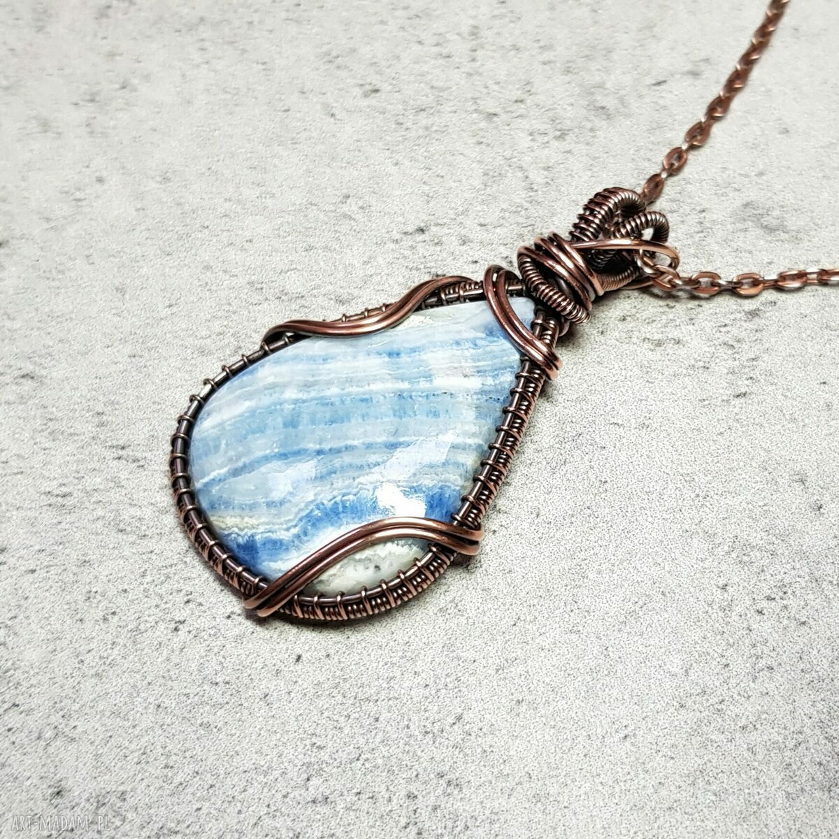 Lapis Lace Onyx m232 - wisiorek wire-wrapping z miedzi