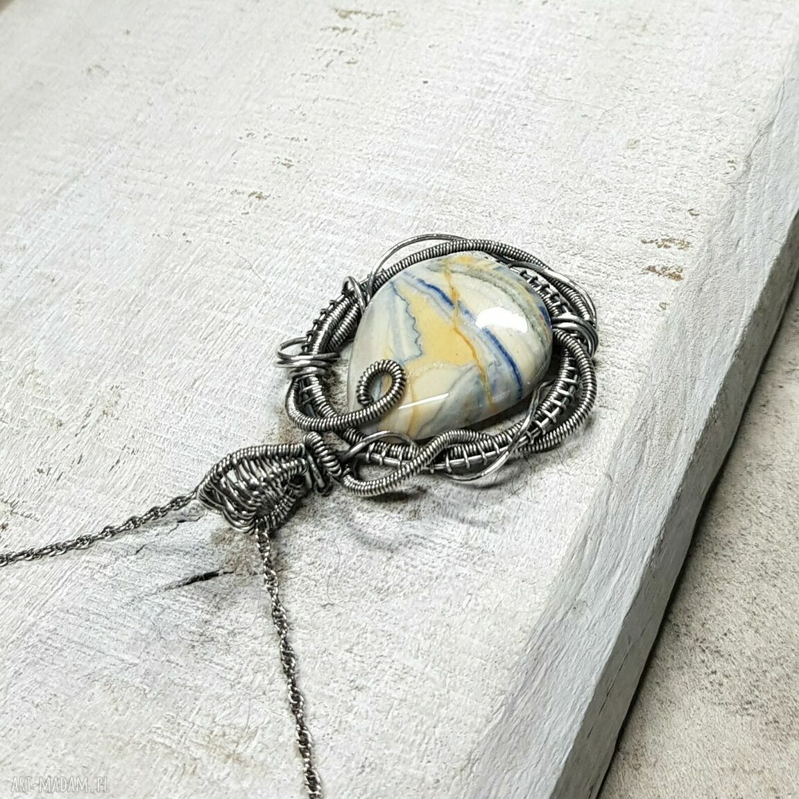 Lapis Lace Onyx s156 - naszyjnik wire-wrapping ze srebra 999