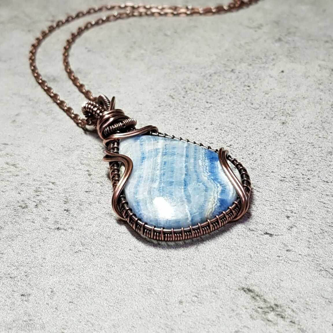 Lapis Lace Onyx m232 - wisiorek wire-wrapping z miedzi