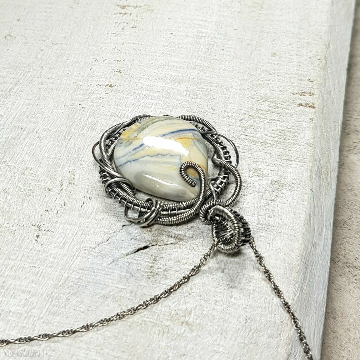 Lapis Lace Onyx s156 - naszyjnik wire-wrapping ze srebra 999