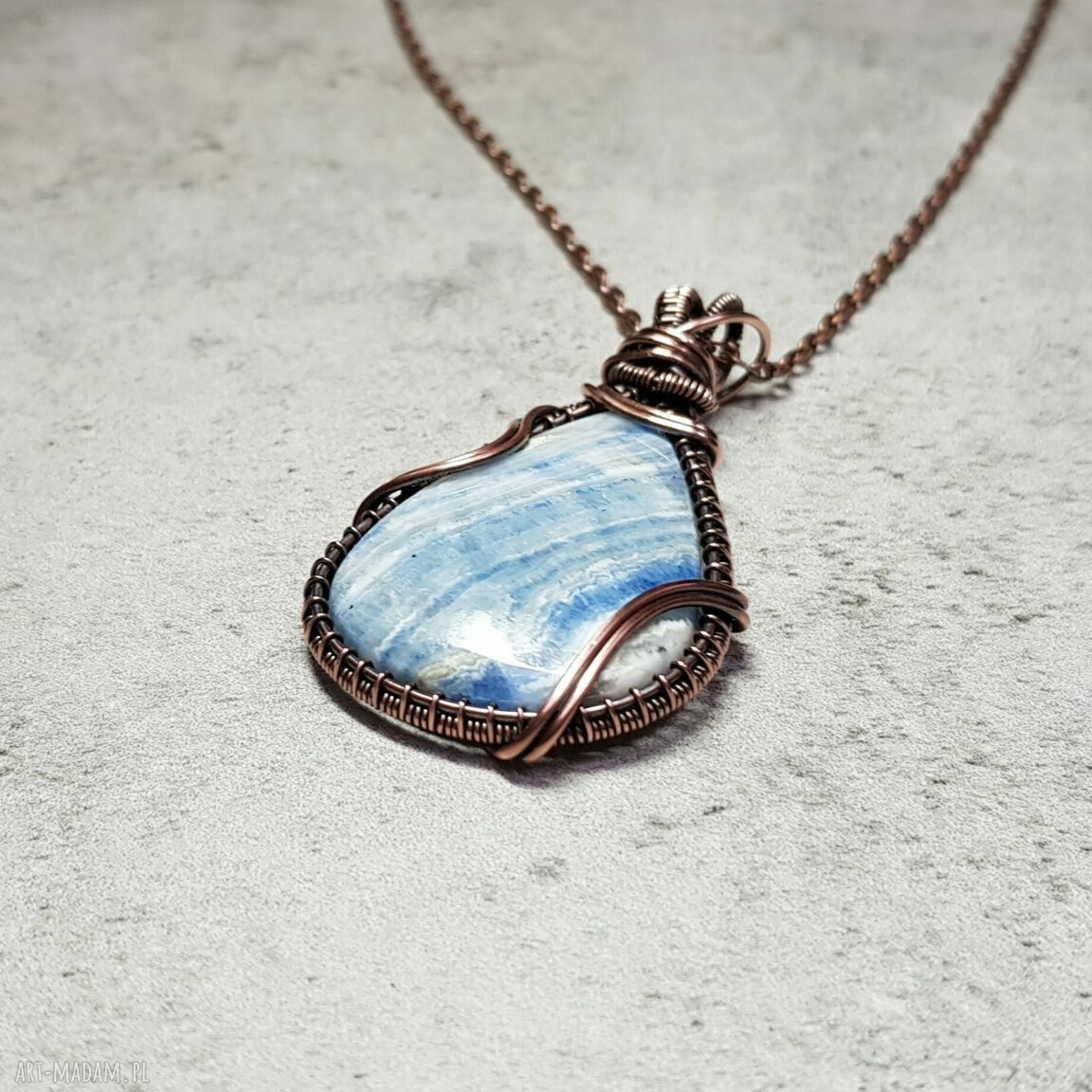 Lapis Lace Onyx m232 - wisiorek wire-wrapping z miedzi