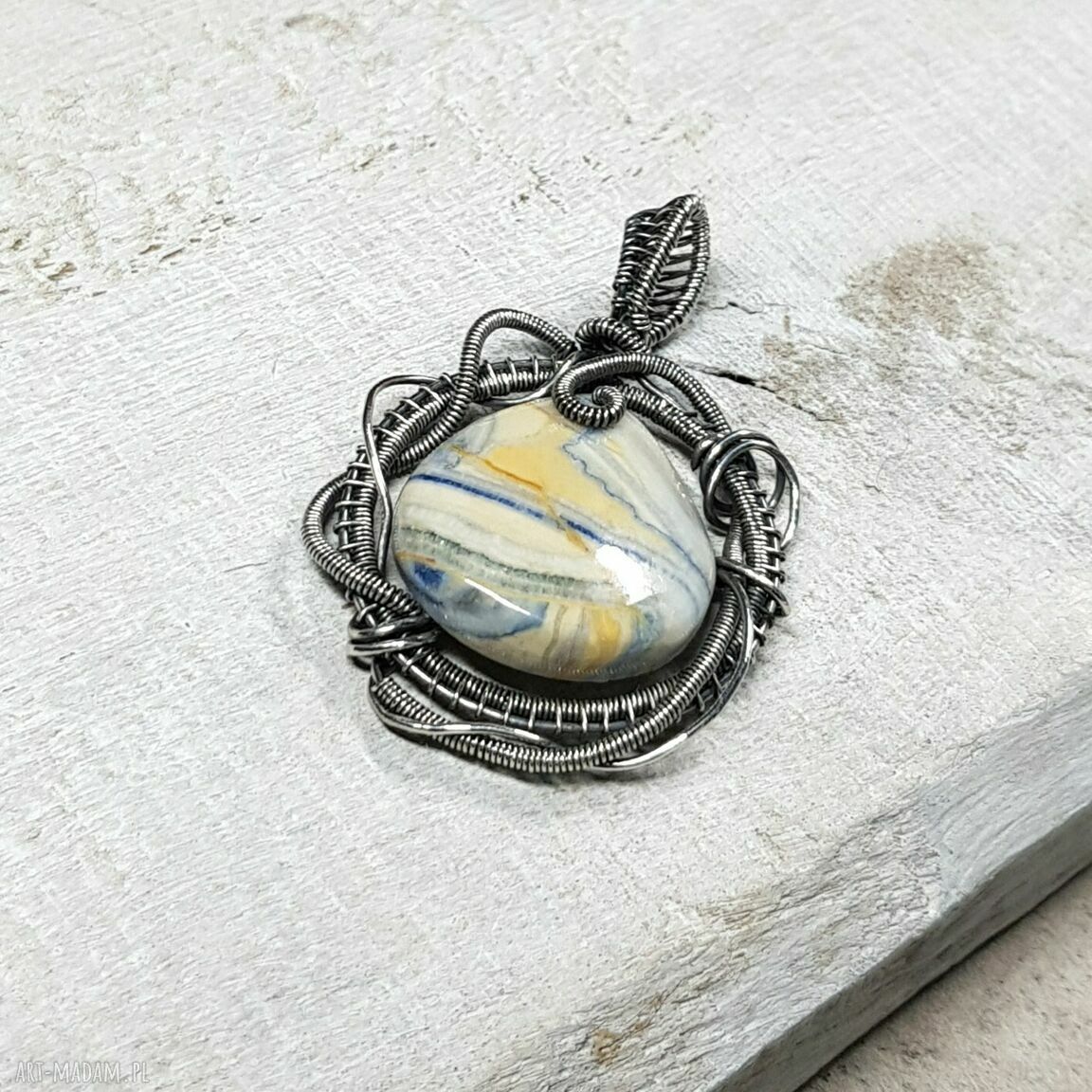 Lapis Lace Onyx s156 - naszyjnik wire-wrapping ze srebra 999