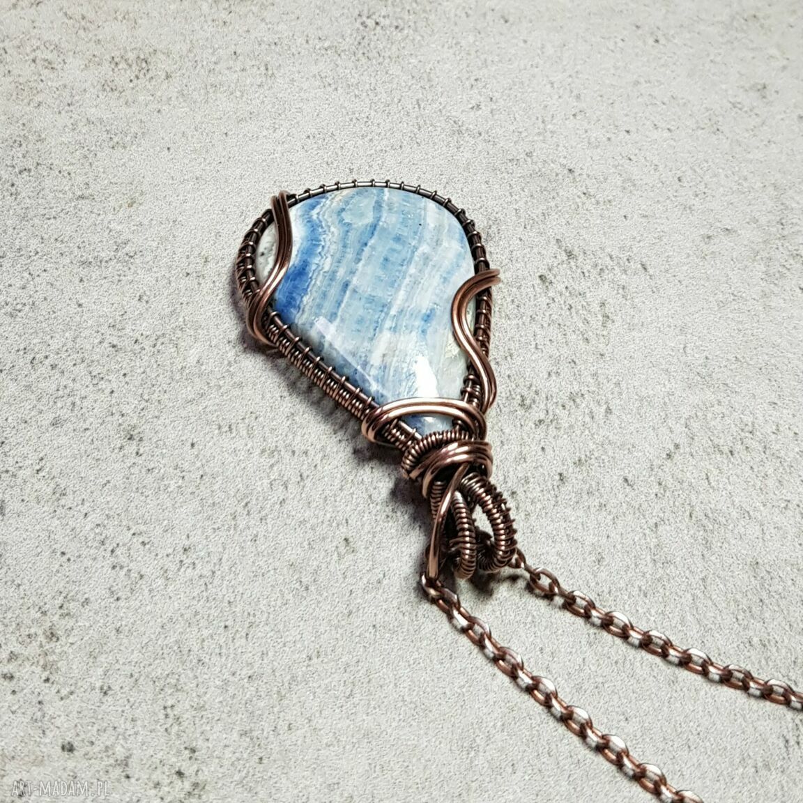 Lapis Lace Onyx m232 - wisiorek wire-wrapping z miedzi