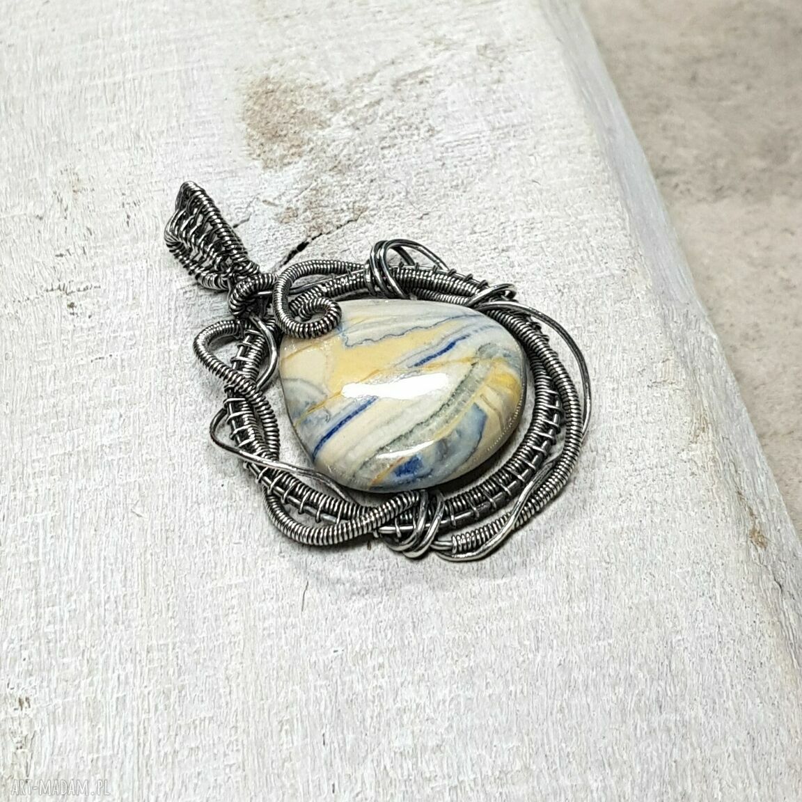 Lapis Lace Onyx s156 - naszyjnik wire-wrapping ze srebra 999