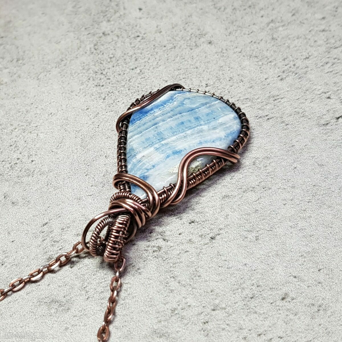Lapis Lace Onyx m232 - wisiorek wire-wrapping z miedzi