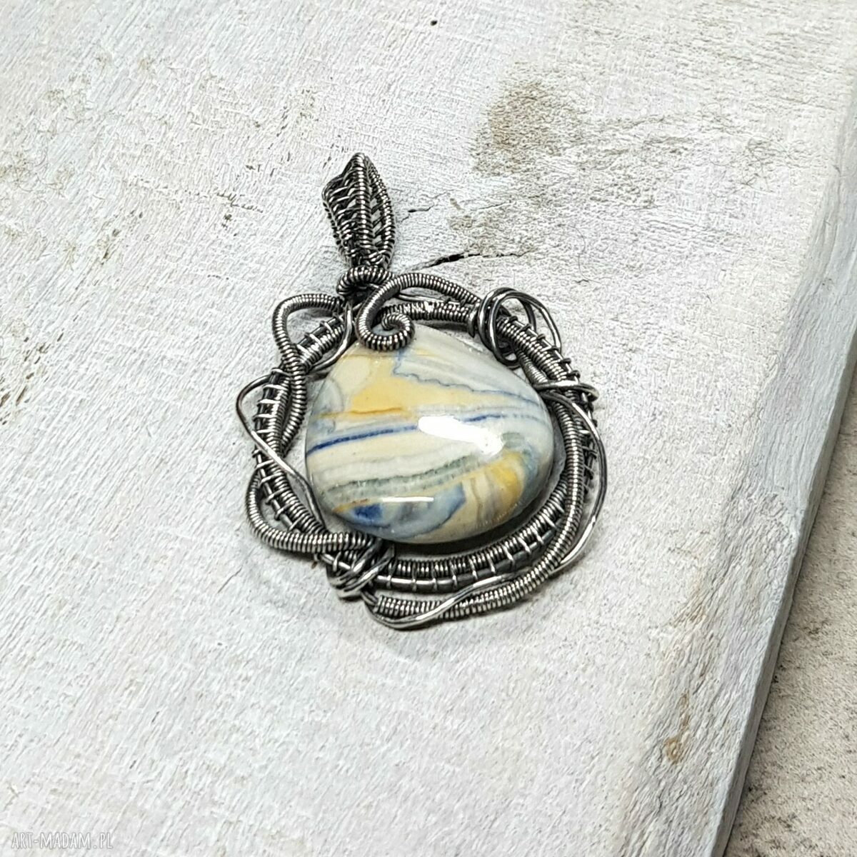 Lapis Lace Onyx s156 - naszyjnik wire-wrapping ze srebra 999