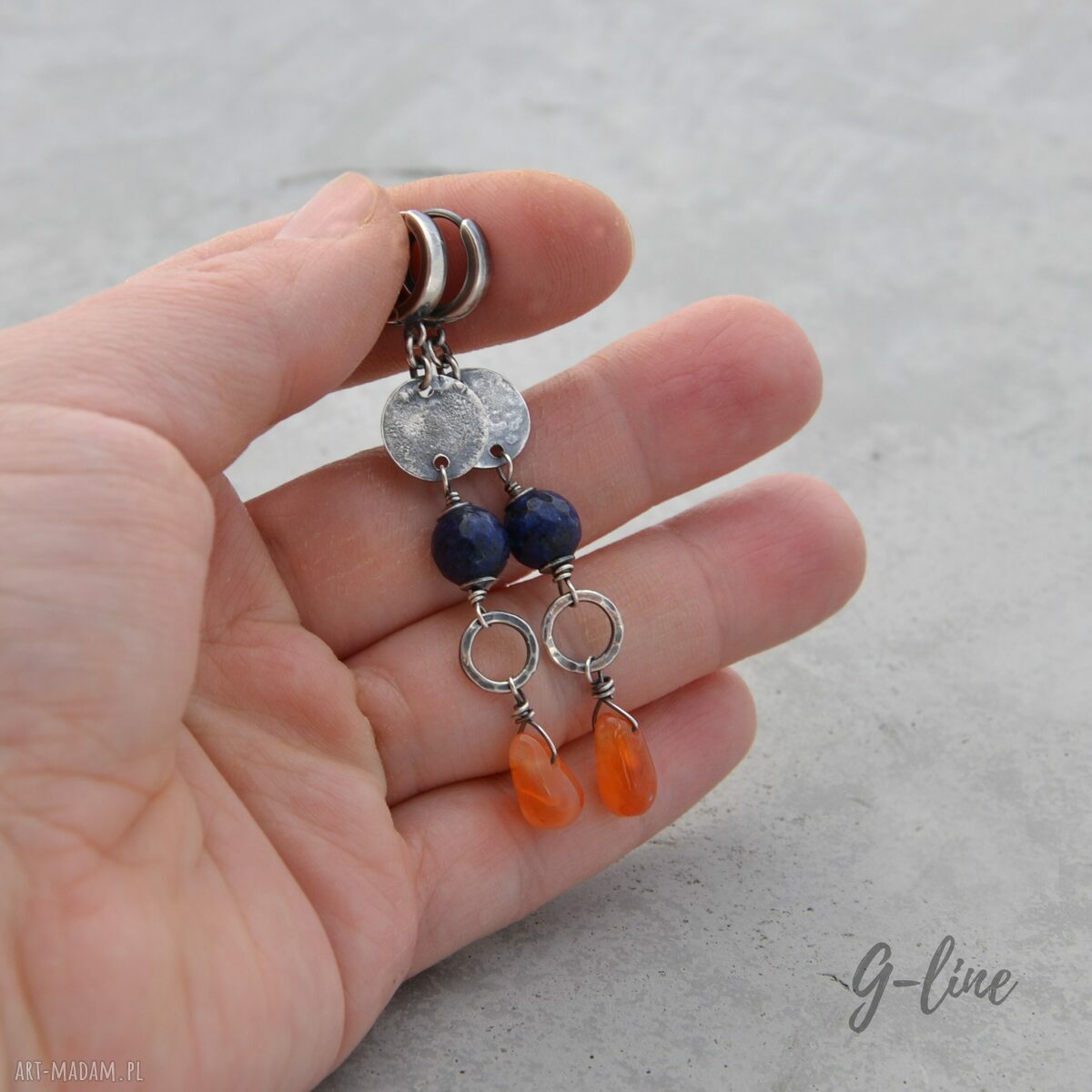 Kolczyki boho z lapis lazuli i karneolu w srebrze 925