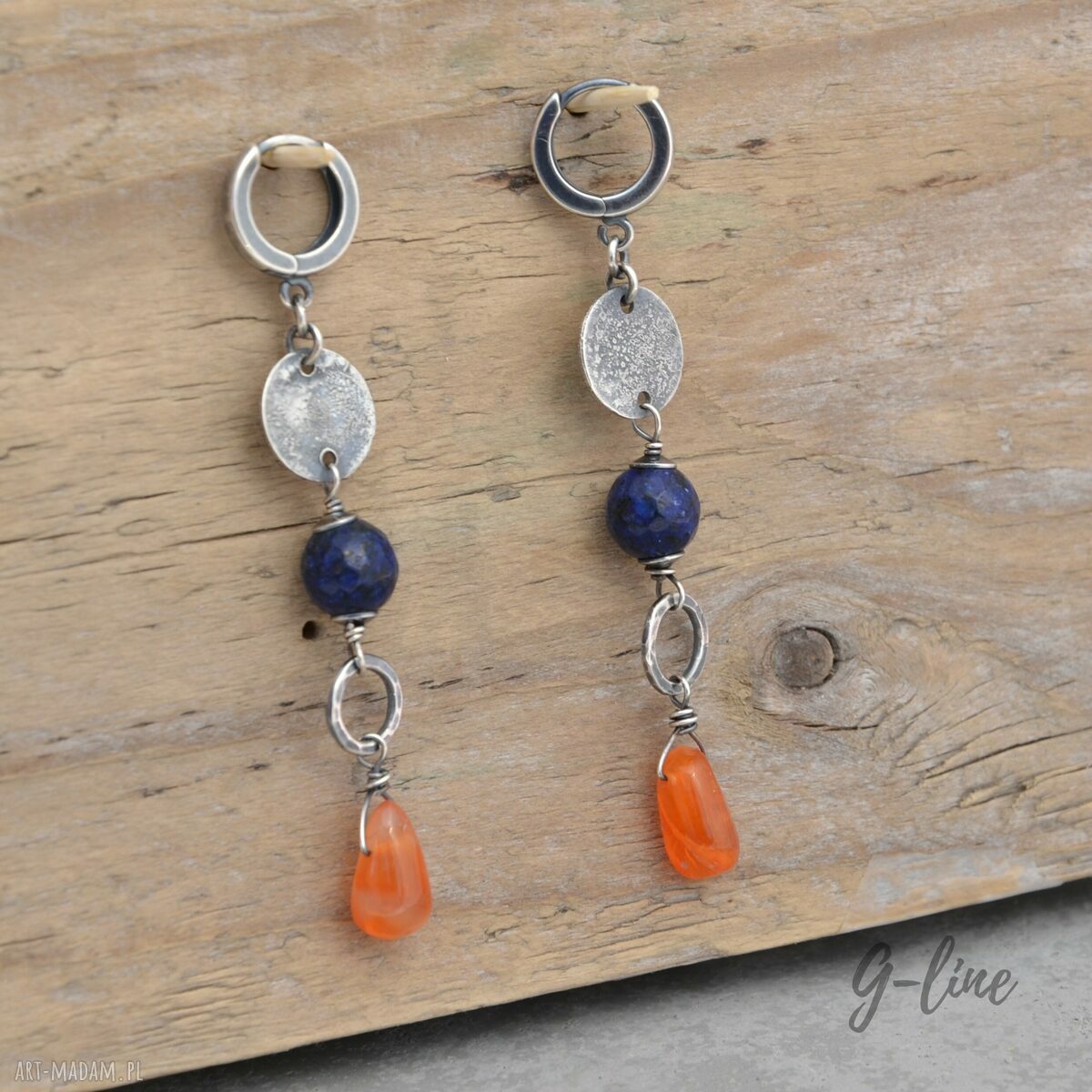 Kolczyki boho z lapis lazuli i karneolu w srebrze 925