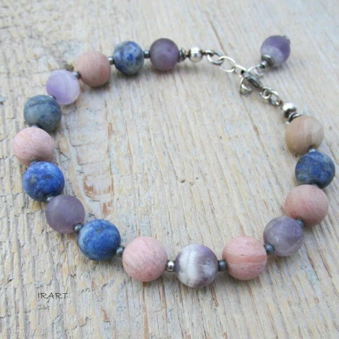 Bransoletka z lapis lazuli, rodonit i ametyst - srebro 925