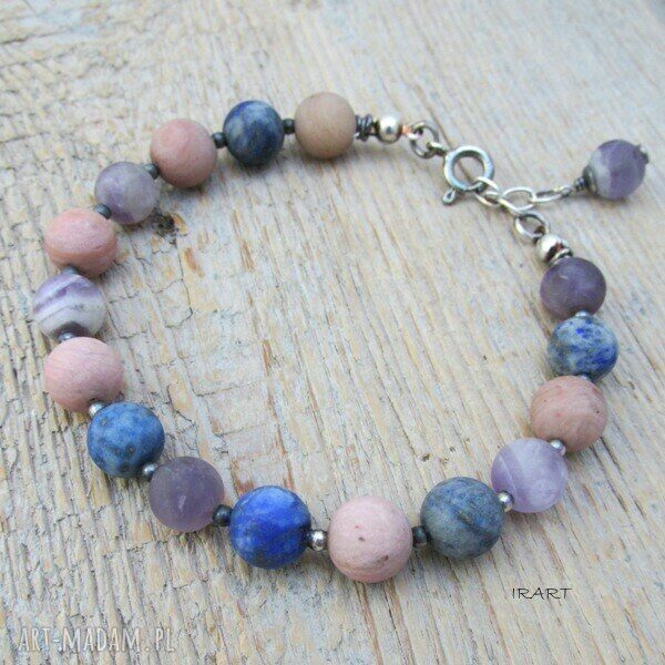 Bransoletka z lapis lazuli, rodonit i ametyst - srebro 925