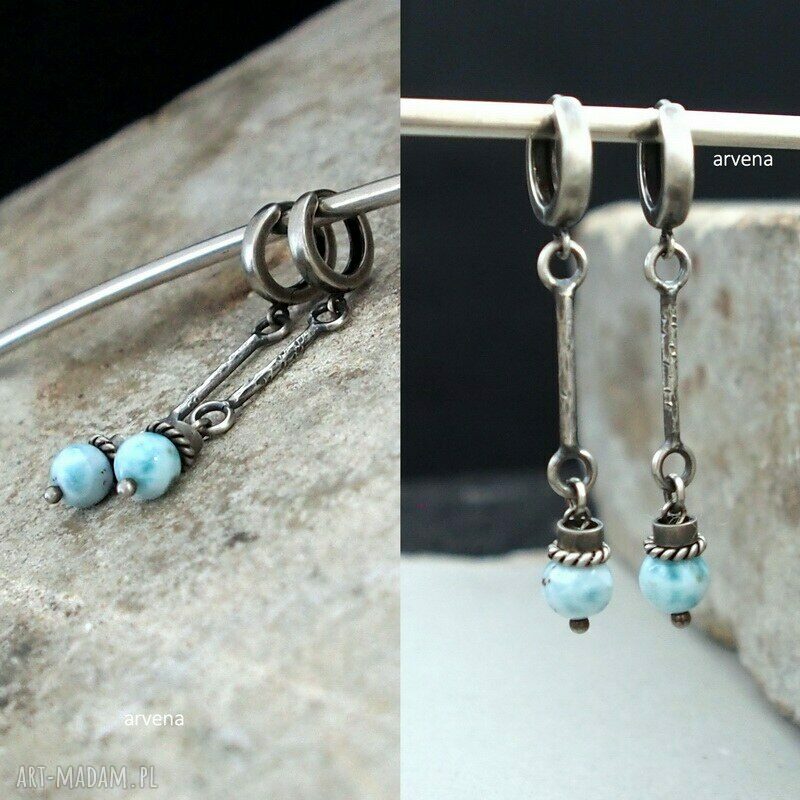 Larimar - kolczyki ze srebra 925 oksydowanego (handmade)