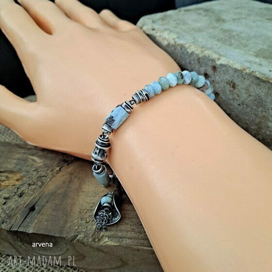 Larimar - bransoletka ze srebra oksydowanego 925 i zawieszką charms