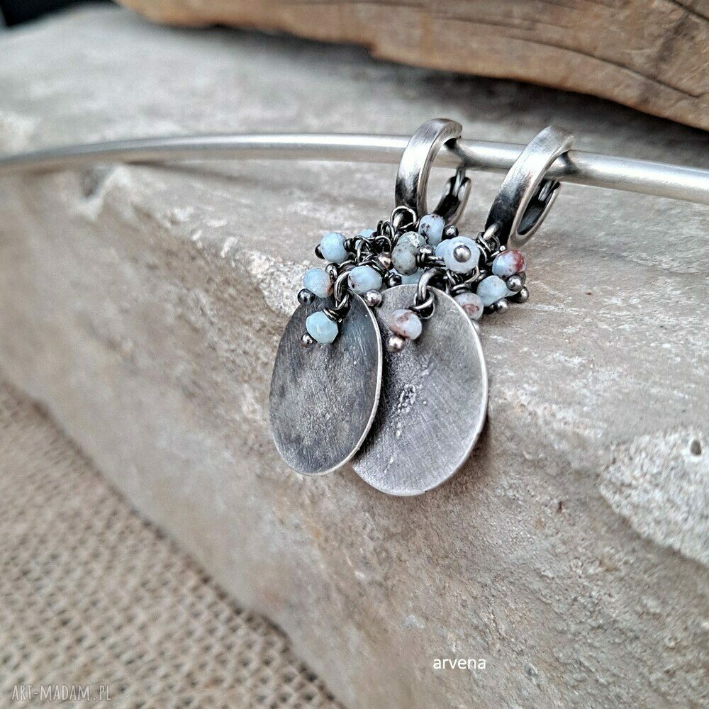 Larimar - kolczyki 03 ze srebra 925 oksydowanego (biżuteria autorska)