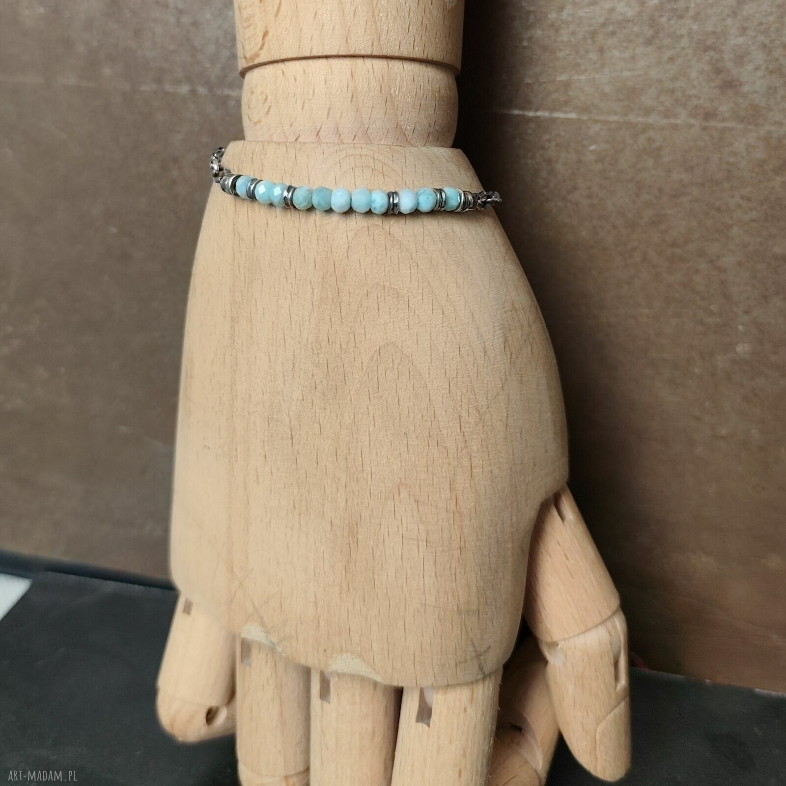 Larimar i akwamaryn - delikatna srebrna bransoletka 925 (regulowana)
