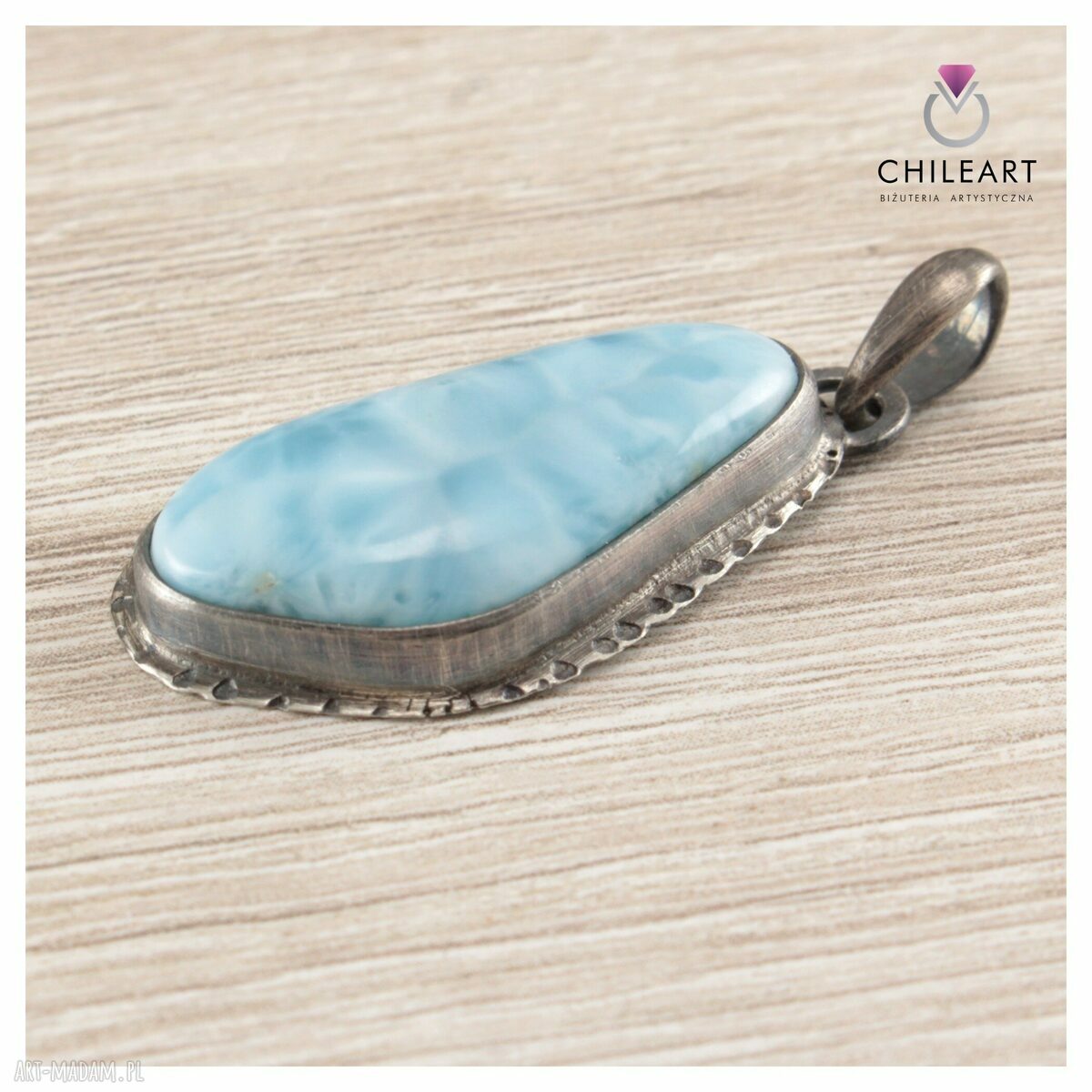 Larimar w oksydowanym srebrze - unikatowy wisior handmade 925/999