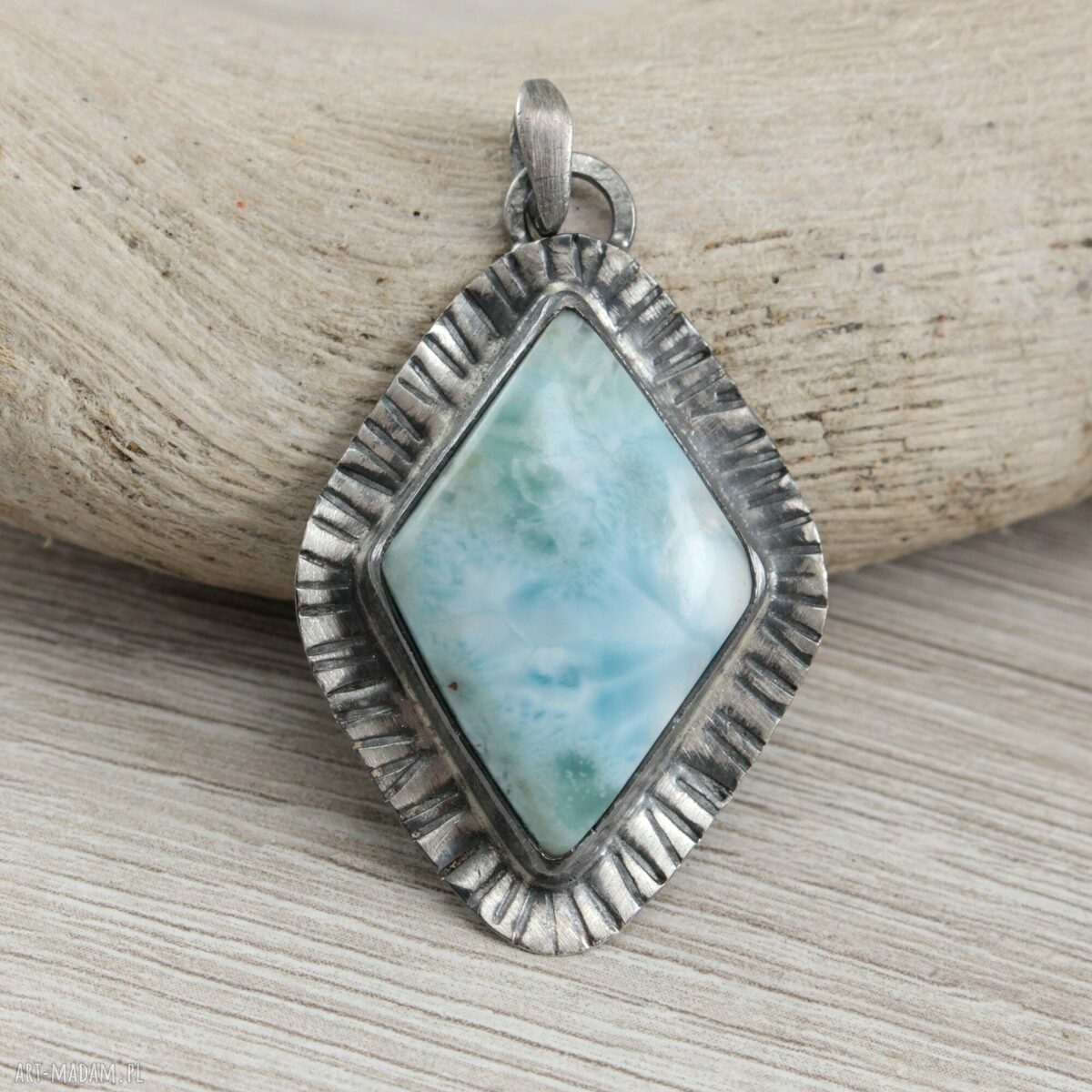 Larimar i oksydowane srebro 925 - autorski wisior 1891a
