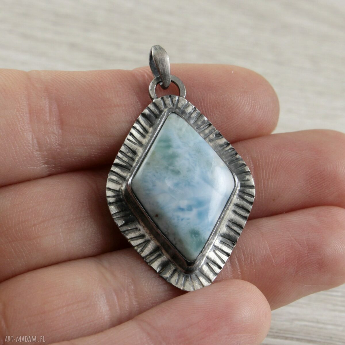 Larimar i oksydowane srebro 925 - autorski wisior 1891a