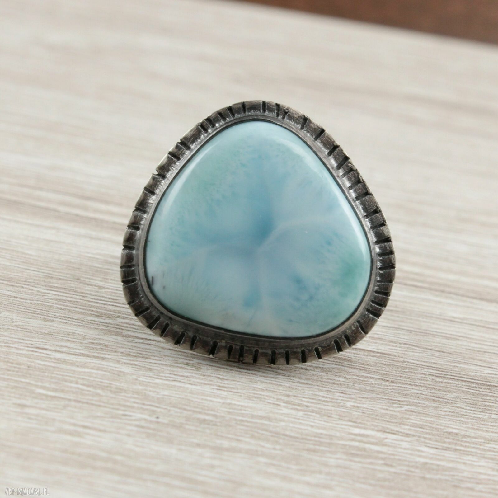 Larimar i srebro - ręcznie robiony pierścionek rozmiar 17 (2005a)
