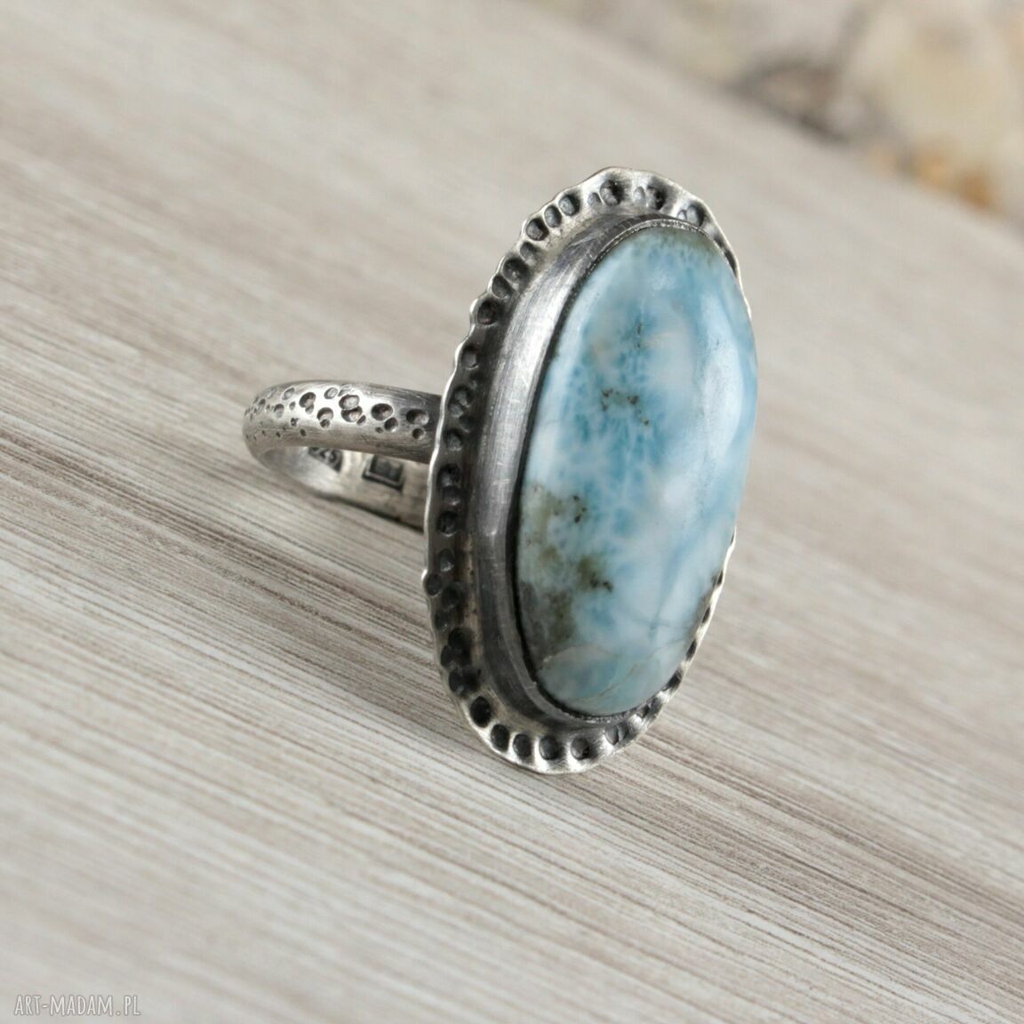 Larimar i srebro 925 i 999 - pierścionek r. 13,5