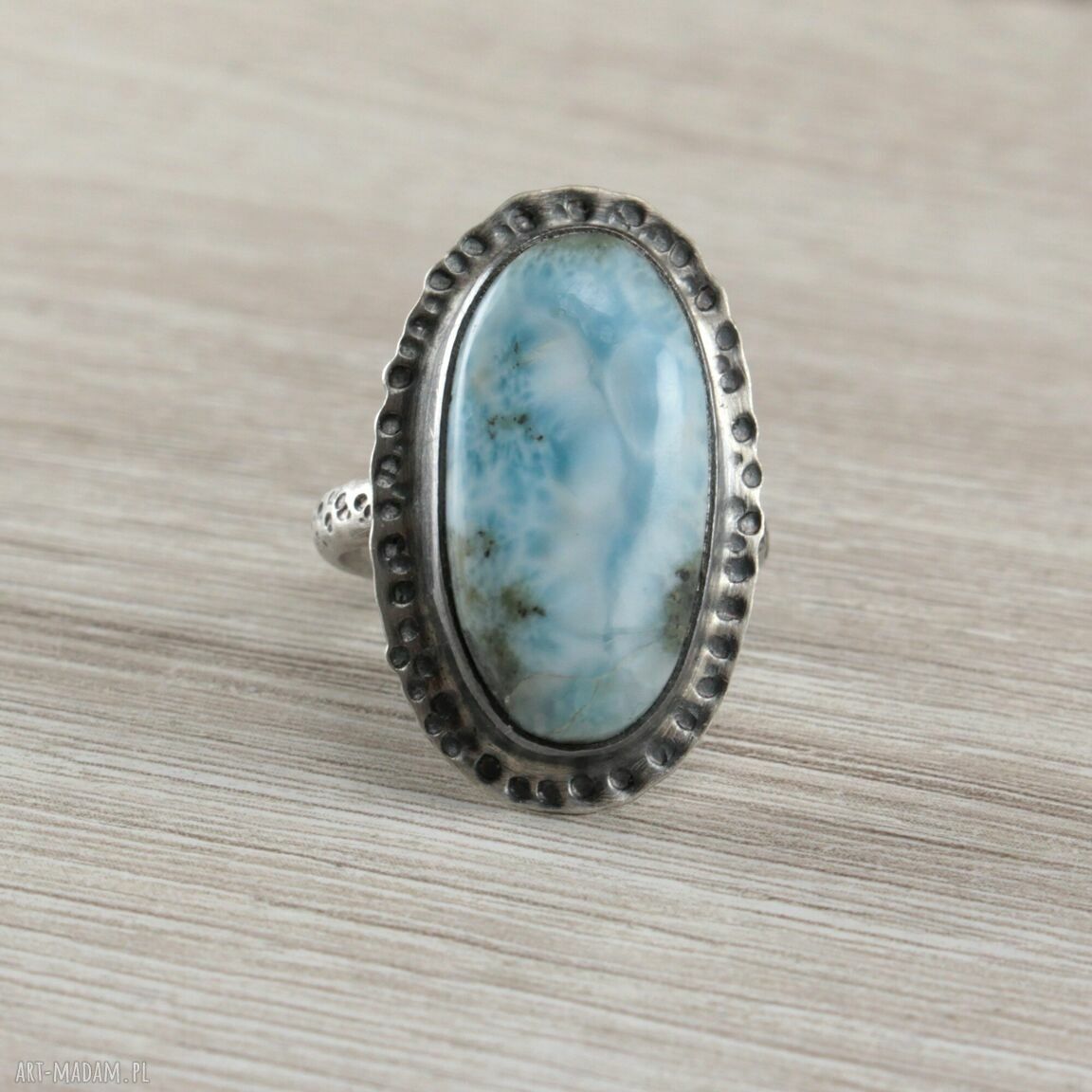 Larimar i srebro 925 i 999 - pierścionek r. 13,5