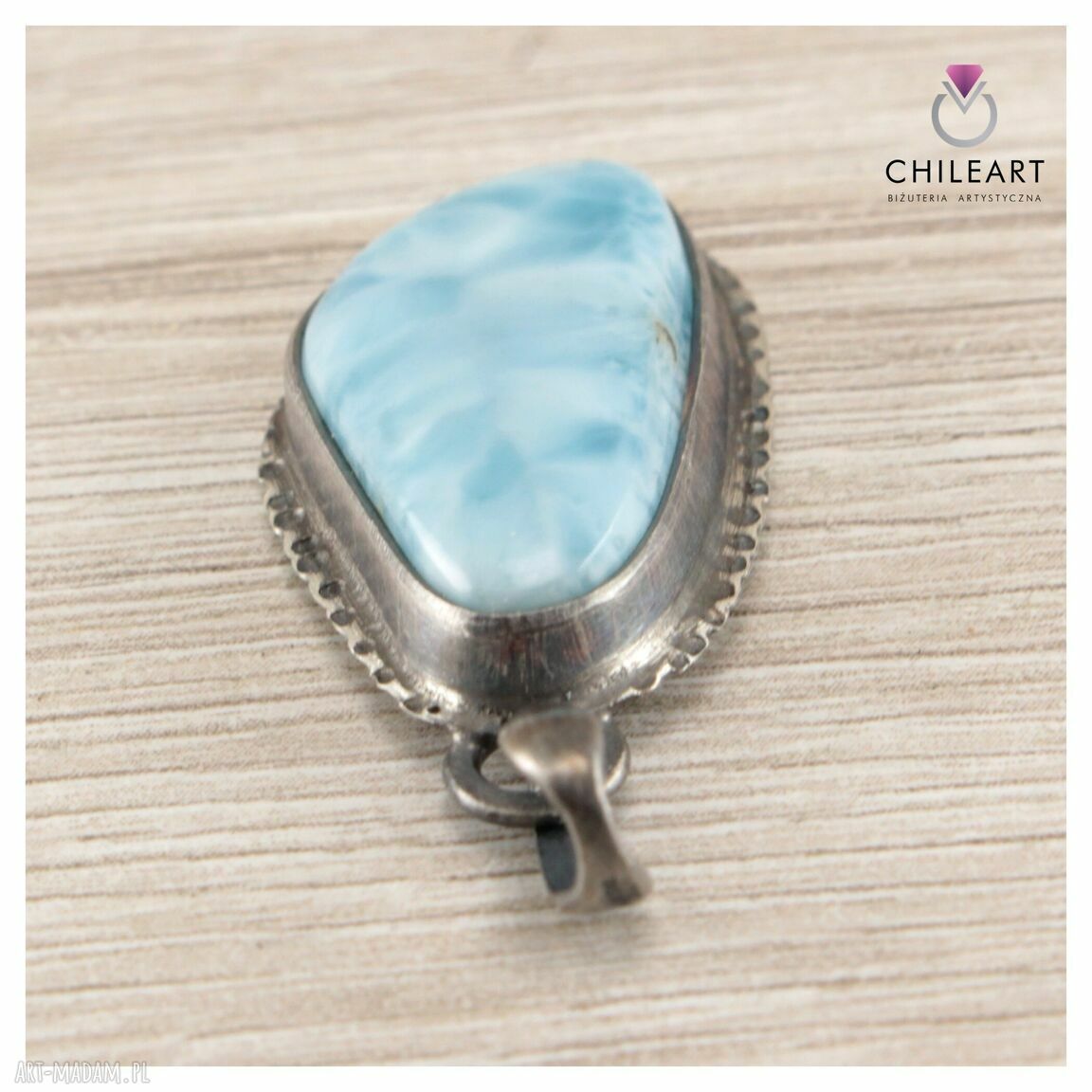 Larimar w oksydowanym srebrze - unikatowy wisior handmade 925/999