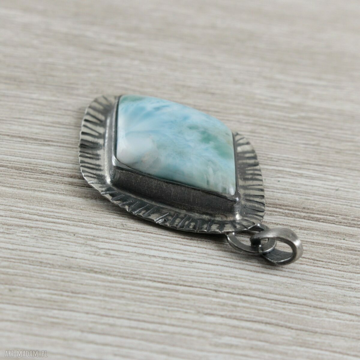 Larimar i oksydowane srebro 925 - autorski wisior 1891a