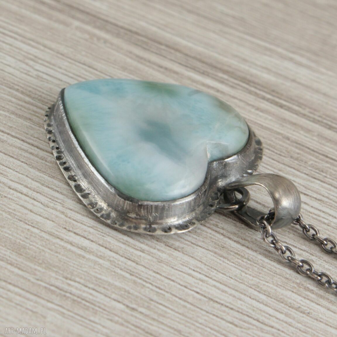 Larimar i srebro oksydowane - komplet serce 1709a