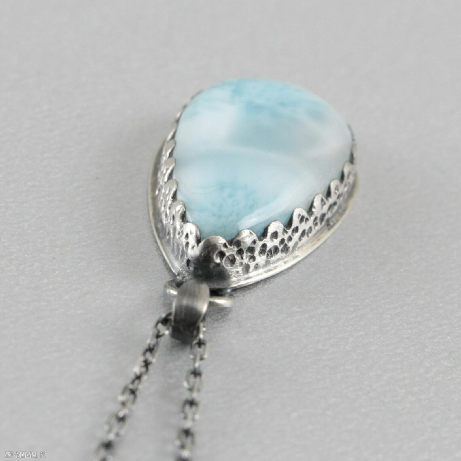Larimar i srebro oksydowane - ręcznie robiony komplet 1943a