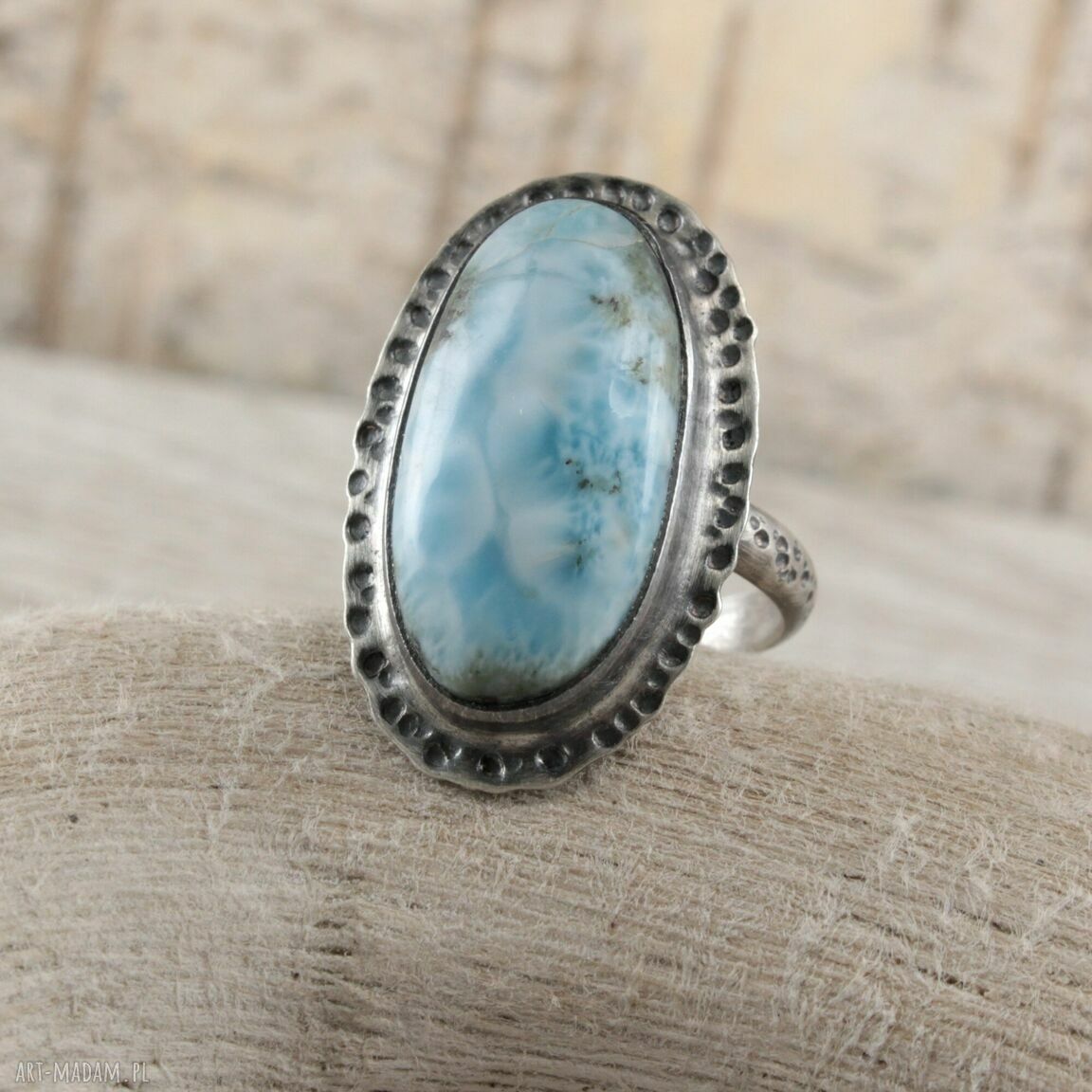 Larimar i srebro 925 i 999 - pierścionek r. 13,5