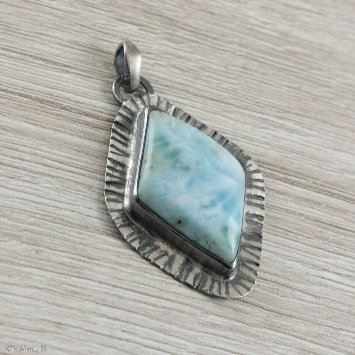 Larimar i oksydowane srebro 925 - autorski wisior 1891a