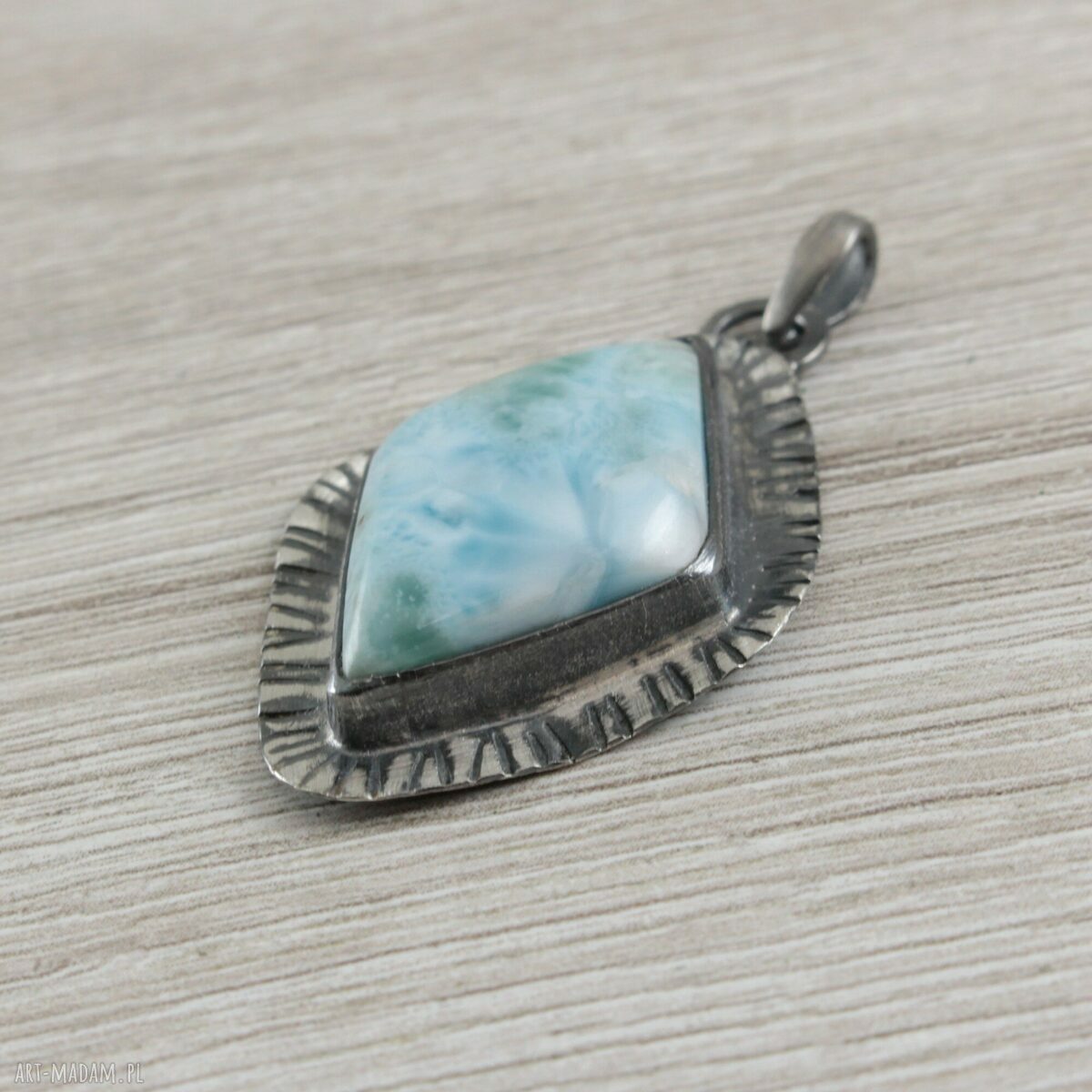 Larimar i oksydowane srebro 925 - autorski wisior 1891a