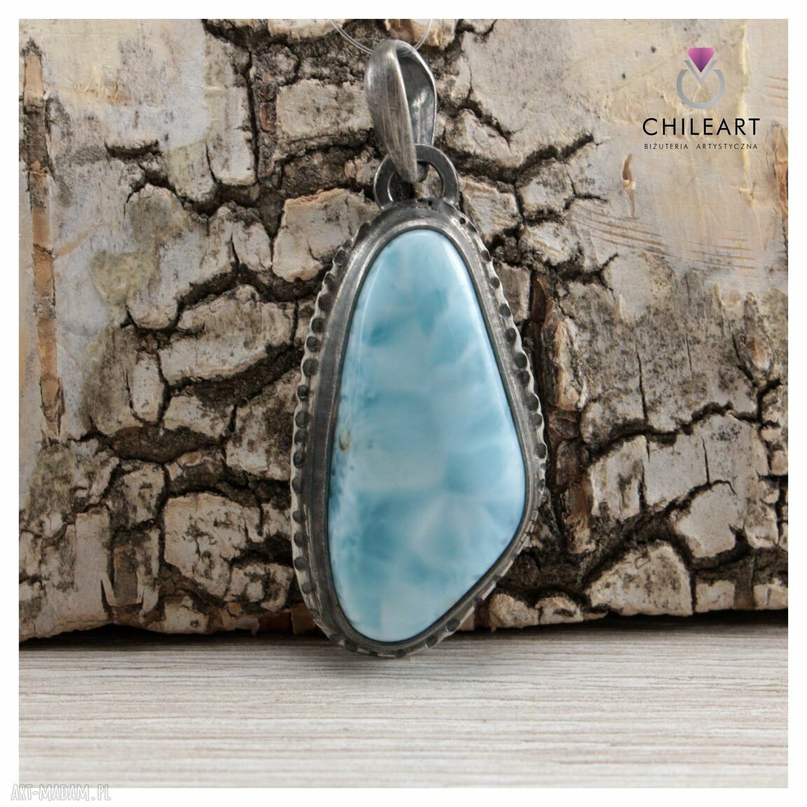 Larimar w oksydowanym srebrze - unikatowy wisior handmade 925/999