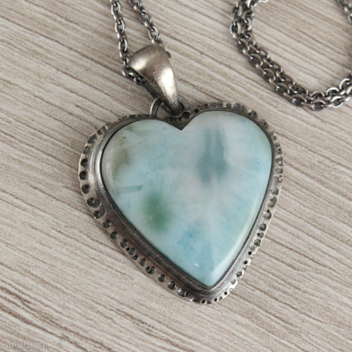 Larimar i srebro oksydowane - komplet serce 1709a