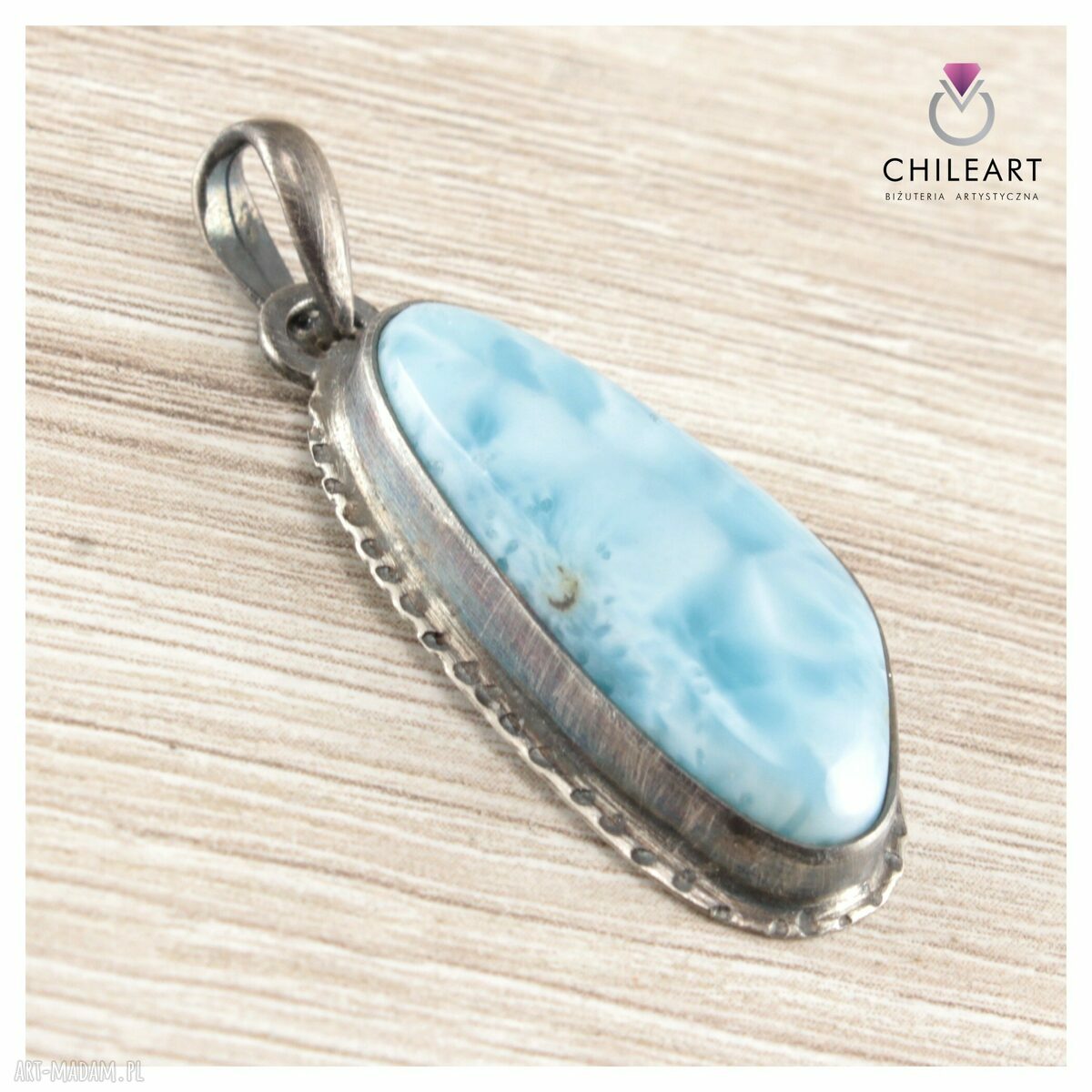 Larimar w oksydowanym srebrze - unikatowy wisior handmade 925/999