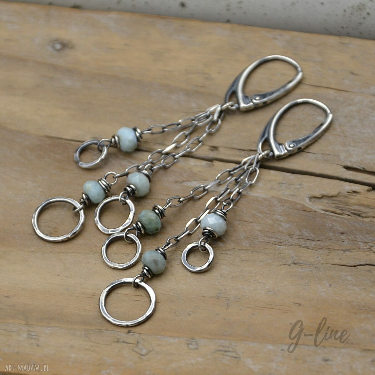 Larimar - klejnot Karaibów. Srebrne kolczyki 108