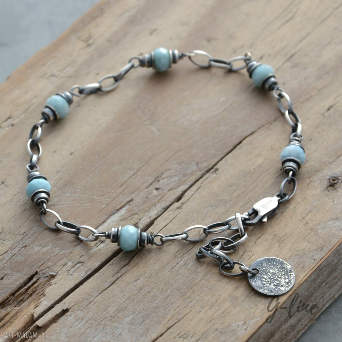 Larimar. Srebrna bransoletka III (srebro 925)