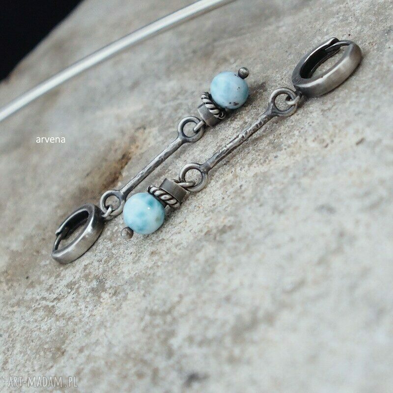 Larimar - kolczyki ze srebra 925 oksydowanego (handmade)