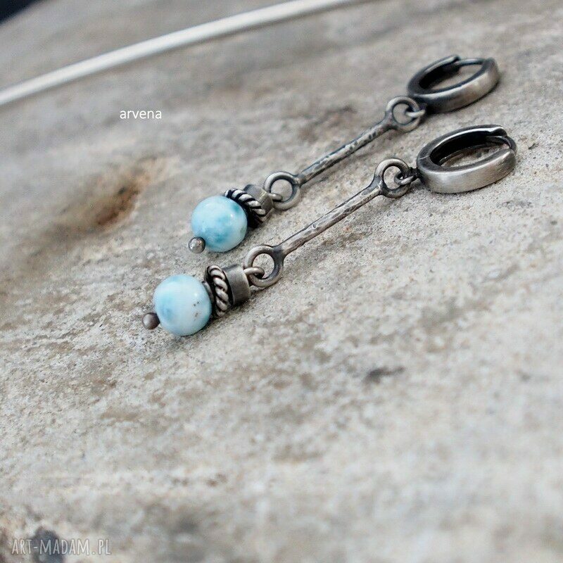 Larimar - kolczyki ze srebra 925 oksydowanego (handmade)