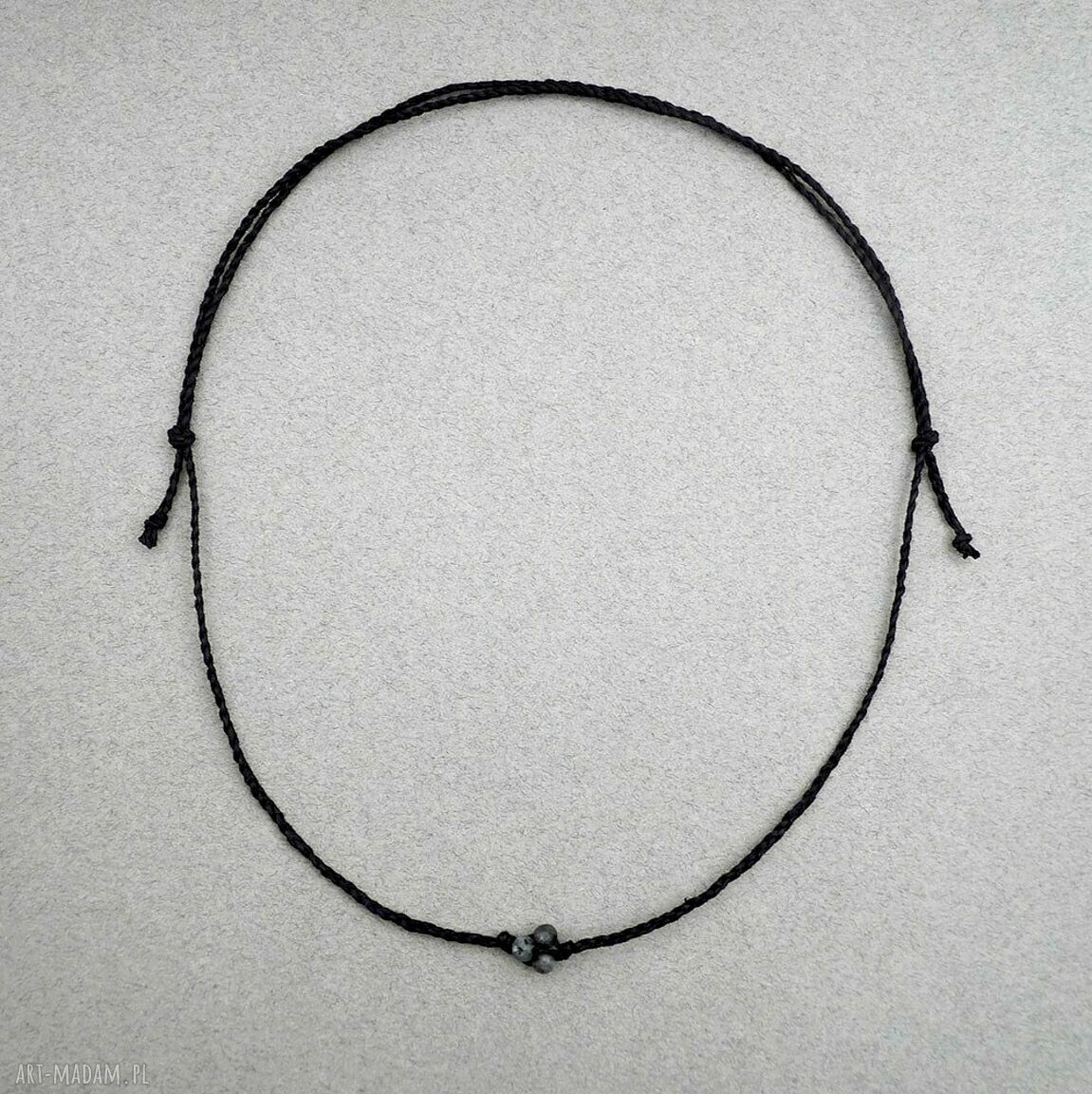 Larvikit norweski - minimalistyczny naszyjnik z czarnego lnu (bez metalu)