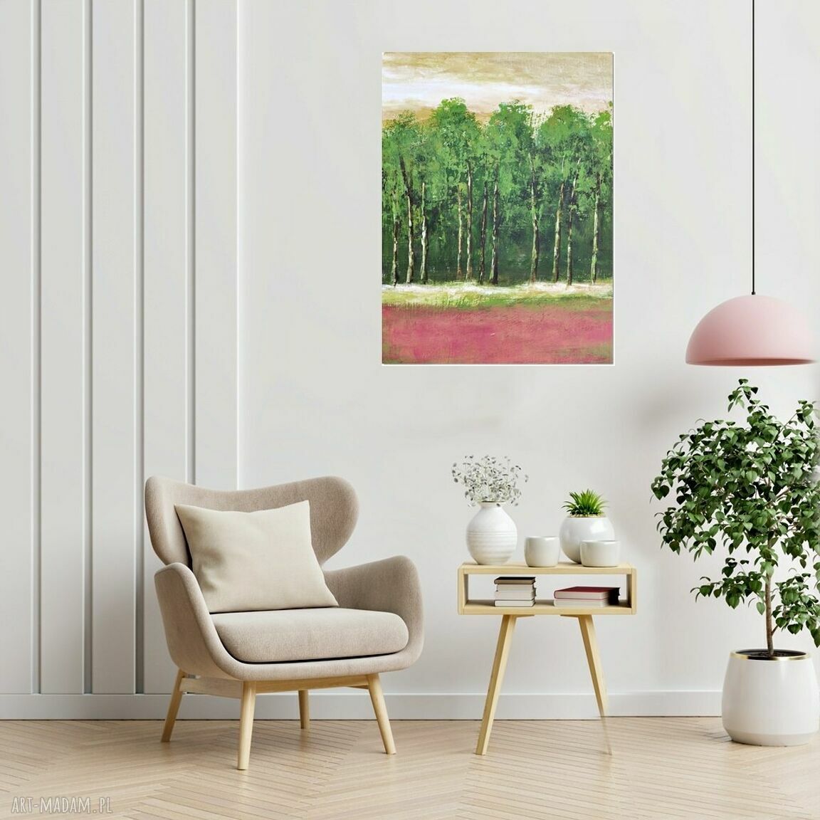Las, drzewa - nowoczesny obraz ręcznie malowany akrylem do salonu (60x80 cm)