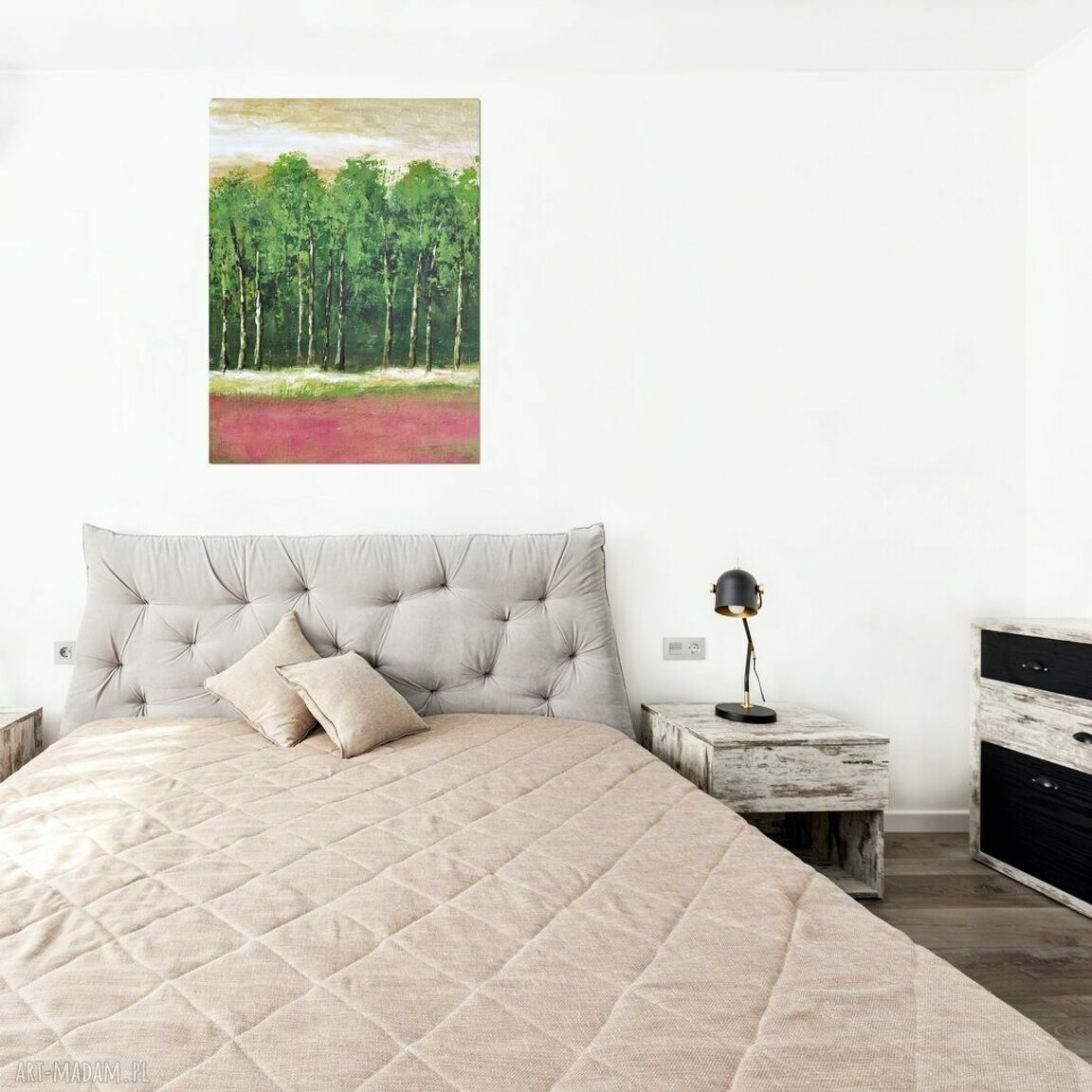 Las, drzewa - nowoczesny obraz ręcznie malowany akrylem do salonu (60x80 cm)