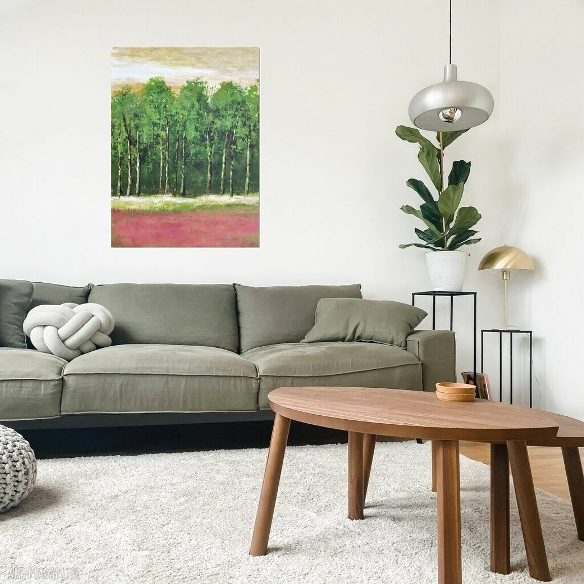 Las, drzewa - nowoczesny obraz ręcznie malowany akrylem do salonu (60x80 cm)