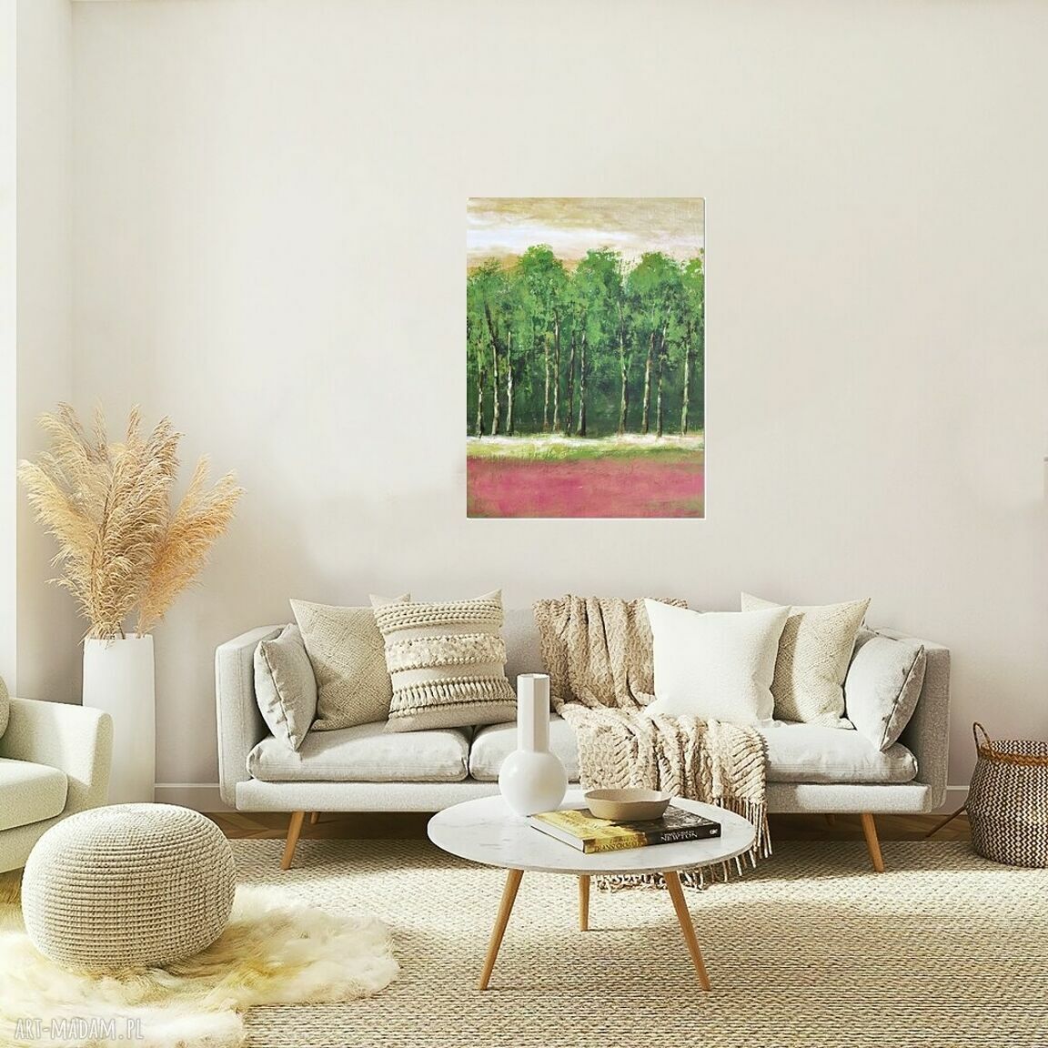 Las, drzewa - nowoczesny obraz ręcznie malowany akrylem do salonu (60x80 cm)