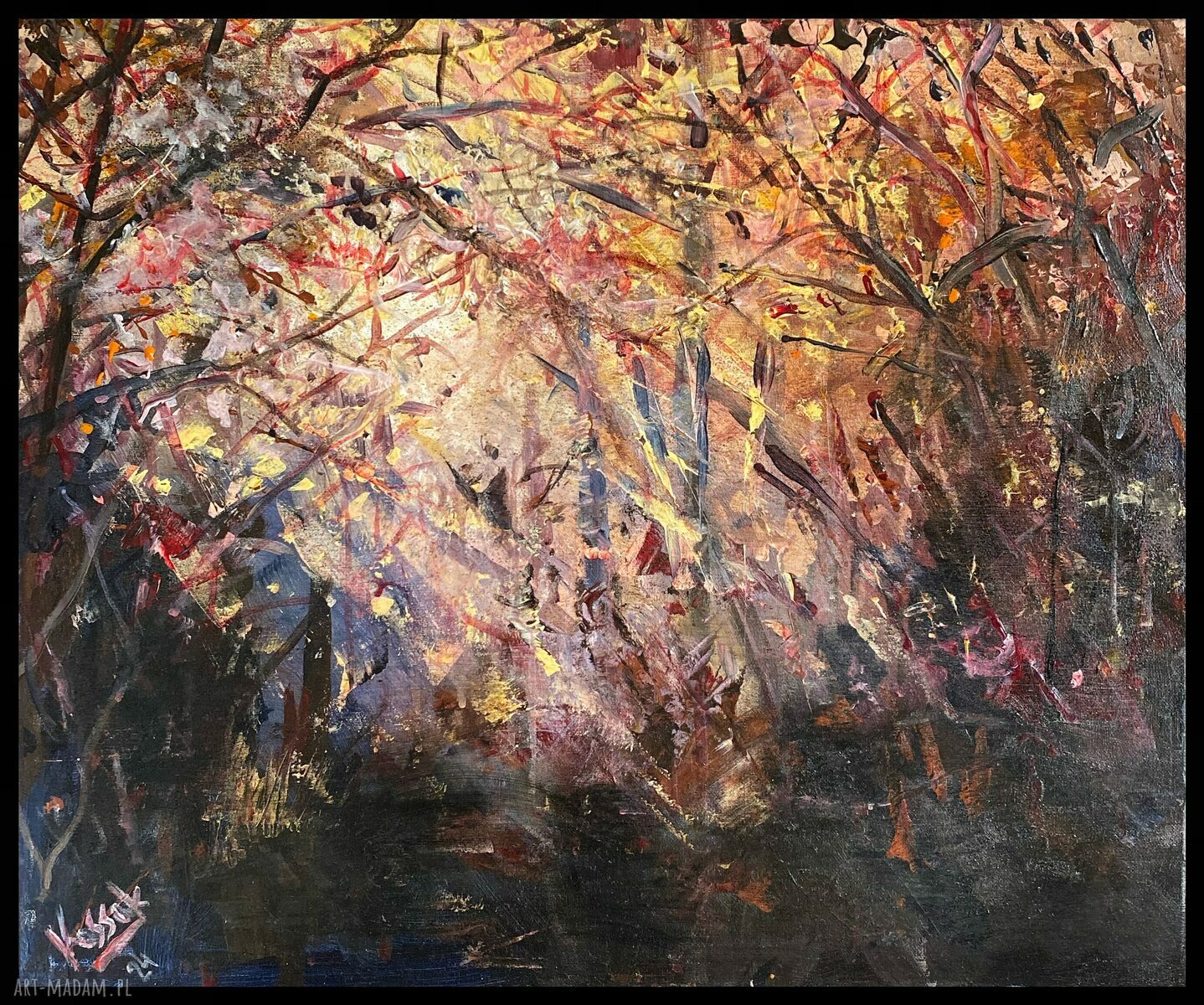 Las I 50x60 - jesienny pejzaż akrylem na płótnie