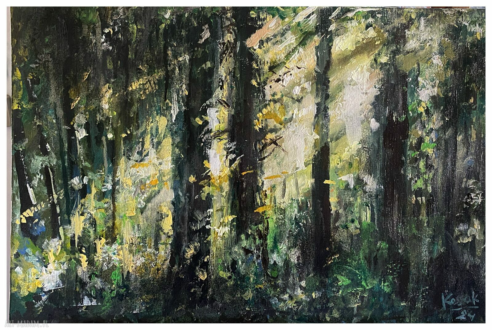 Las Skąpany w Słońcu - obraz ręcznie malowany na płótnie 40x60