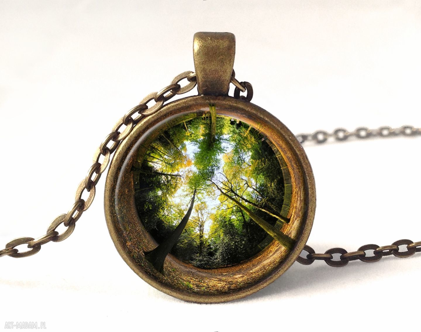 Las medalion łańcuszkiem drzewo naszyjnik prezent ręcznie