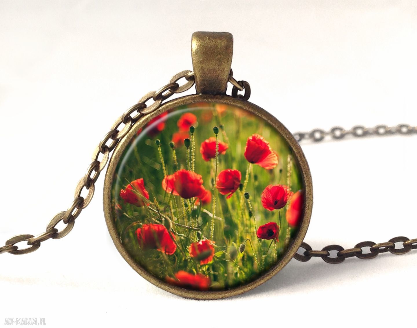 Maki medalion łańcuszkiem lato naszyjnik prezent kwiaty ręcznie