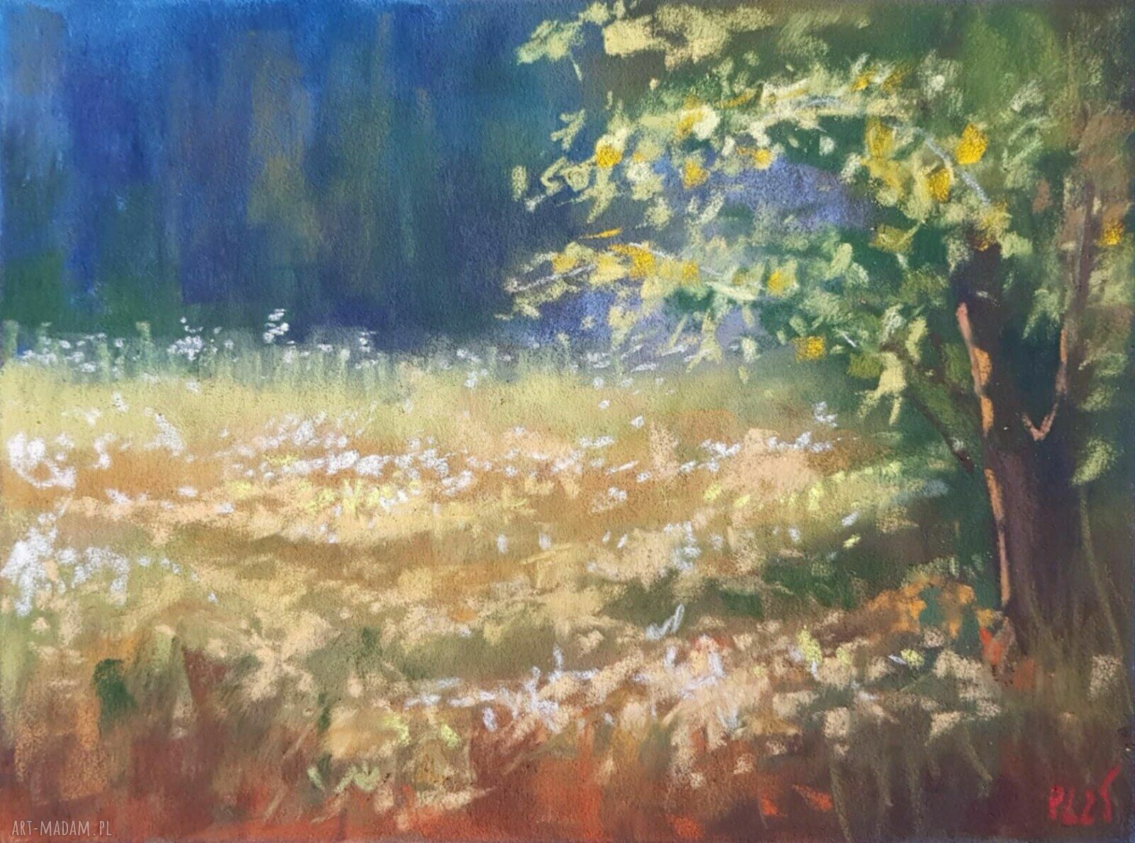 Obraz Lato - pejzaż w suchych pastelach 18x24 cm