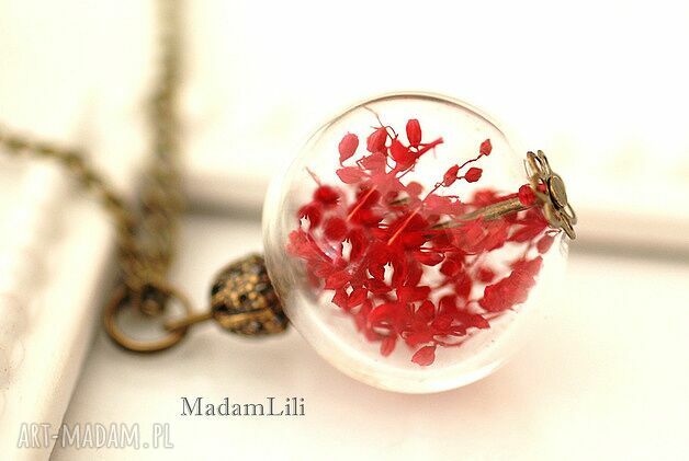 Radość lata naszyjnik prawdziwym kwiatem braz szklo