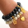 unikatowe bransoletki lawa black lava & steel pearl set with